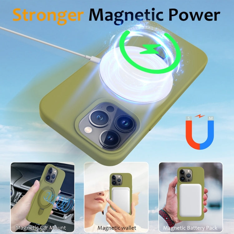 For iPhone 16 Pro Liquid Silicone MagSafe Magnetic Phone Case with Ring Holder(Willow Green) - iPhone 16 Pro Cases by buy2fix | Online Shopping UK | buy2fix