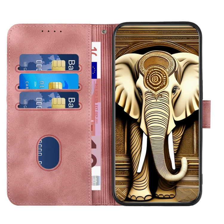 For iPhone 16 Pro Max YX0060 Elephant Head Embossed Phone Leather Case with Lanyard(Pink) - iPhone 16 Pro Max Cases by buy2fix | Online Shopping UK | buy2fix