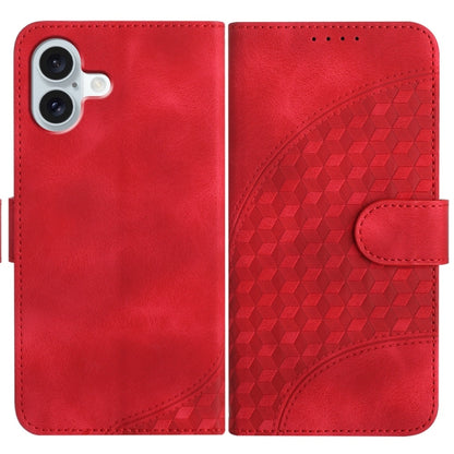 For iPhone 16 Plus YX0060 Elephant Head Embossed Phone Leather Case with Lanyard(Red) - iPhone 16 Plus Cases by buy2fix | Online Shopping UK | buy2fix