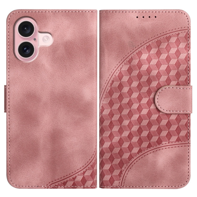 For iPhone 16 YX0060 Elephant Head Embossed Phone Leather Case with Lanyard(Pink) - iPhone 16 Cases by buy2fix | Online Shopping UK | buy2fix