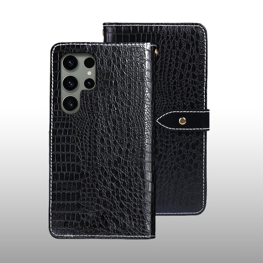 For Samsung Galaxy S24 Ultra 5G idewei Crocodile Texture Leather Phone Case(Black) - Galaxy S24 Ultra 5G Cases by idewei | Online Shopping UK | buy2fix