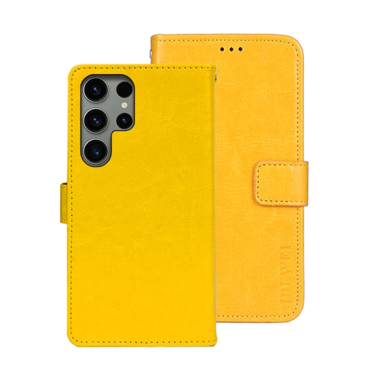 For Samsung Galaxy S24 Ultra 5G idewei Crazy Horse Texture Leather Phone Case(Yellow) - Galaxy S24 Ultra 5G Cases by idewei | Online Shopping UK | buy2fix