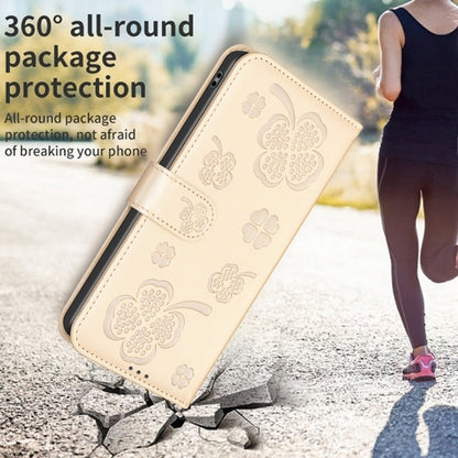 For iPhone 16 Plus Four-leaf Embossed Leather Phone Case(Gold) - iPhone 16 Plus Cases by buy2fix | Online Shopping UK | buy2fix