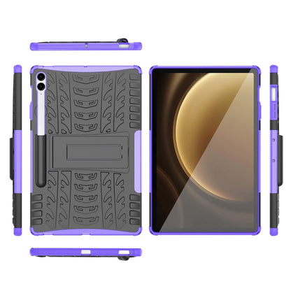 For Samsung Galaxy Tab S9 FE+ Tire Texture TPU + PC Tablet Case with Holder(Purple) - Galaxy Tab S9 FE+ by buy2fix | Online Shopping UK | buy2fix