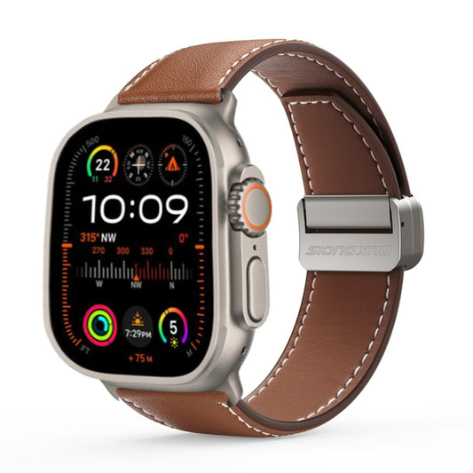 For Apple Watch Ultra 2 49mm DUX DUCIS YA Series Magnetic Buckle Genuine Leather Watch Band(Brown) - Watch Bands by DUX DUCIS | Online Shopping UK | buy2fix