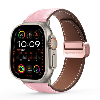 For Apple Watch Ultra 49mm DUX DUCIS YA Series Magnetic Buckle Genuine Leather Watch Band(Pink) - Watch Bands by DUX DUCIS | Online Shopping UK | buy2fix