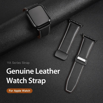 For Apple Watch Series 7 45mm DUX DUCIS YA Series Magnetic Buckle Genuine Leather Watch Band(Black) - Watch Bands by DUX DUCIS | Online Shopping UK | buy2fix