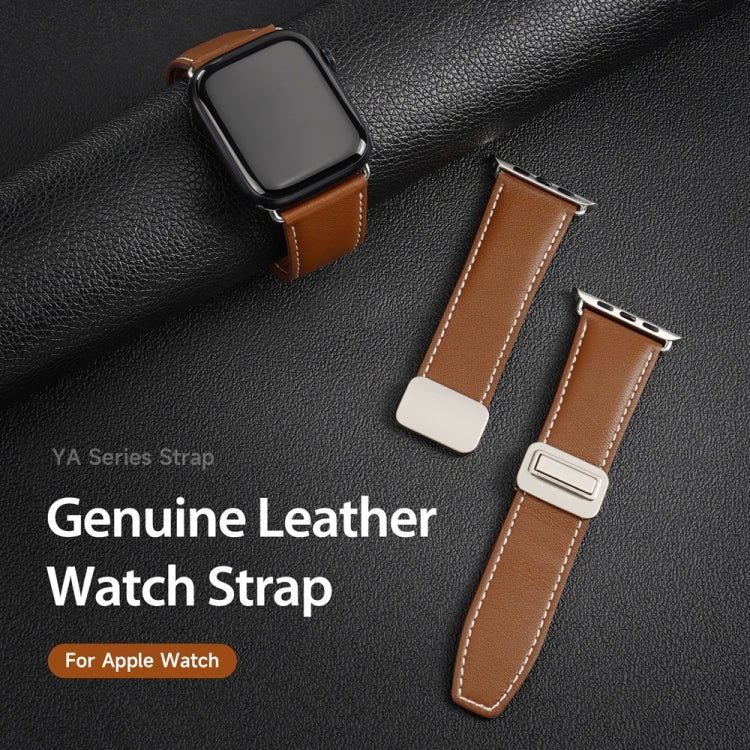 For Apple Watch Series 2 38mm DUX DUCIS YA Series Magnetic Buckle Genuine Leather Watch Band(Brown) - Watch Bands by DUX DUCIS | Online Shopping UK | buy2fix