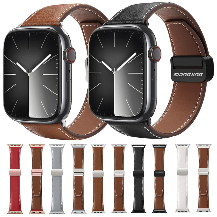 For Apple Watch Ultra 2 49mm DUX DUCIS YA Series Magnetic Buckle Genuine Leather Watch Band(Brown) - Watch Bands by DUX DUCIS | Online Shopping UK | buy2fix