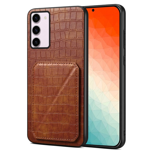 For Samsung Galaxy S24 5G Denior Imitation Crocodile Leather Back Phone Case with Holder(Brown) - Galaxy S24 5G Cases by Denior | Online Shopping UK | buy2fix