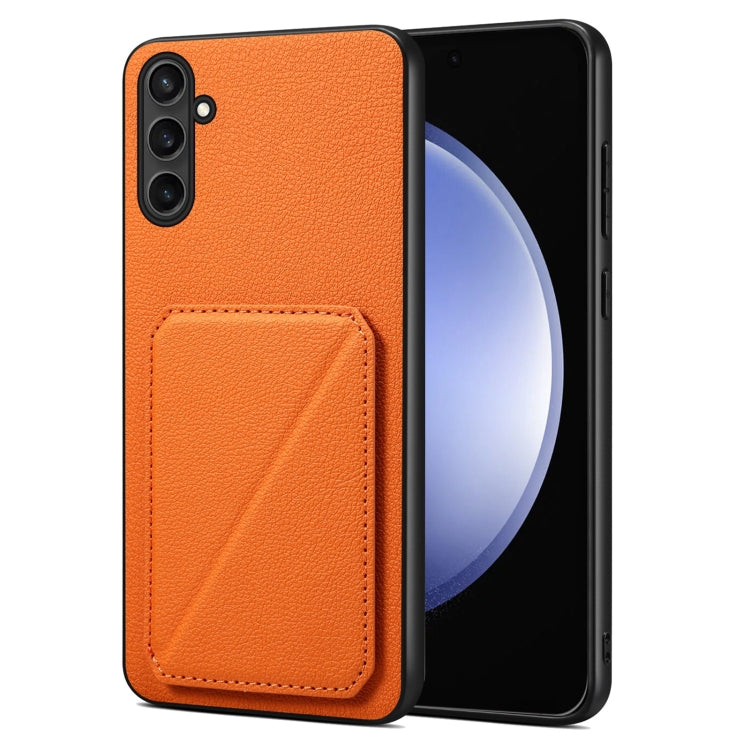 For Samsung Galaxy S23 FE 5G Denior Imitation Calf Leather Back Phone Case with Holder(Orange) - Galaxy S23 FE 5G Cases by Denior | Online Shopping UK | buy2fix