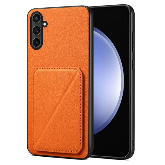 For Samsung Galaxy S23 FE 5G Denior Imitation Calf Leather Back Phone Case with Holder(Orange) - Galaxy S23 FE 5G Cases by Denior | Online Shopping UK | buy2fix