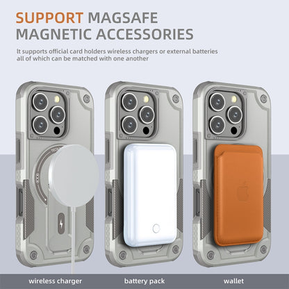 For iPhone 16 Pro Armor Magsafe Holder PC Hybrid TPU Phone Case(Grey) - iPhone 16 Pro Cases by buy2fix | Online Shopping UK | buy2fix