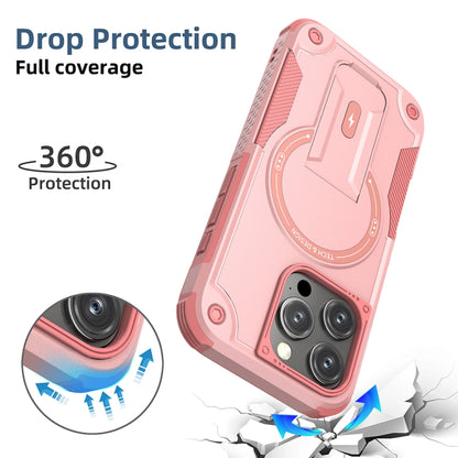 For iPhone 16 Pro Armor Magsafe Holder PC Hybrid TPU Phone Case(Pink) - iPhone 16 Pro Cases by buy2fix | Online Shopping UK | buy2fix