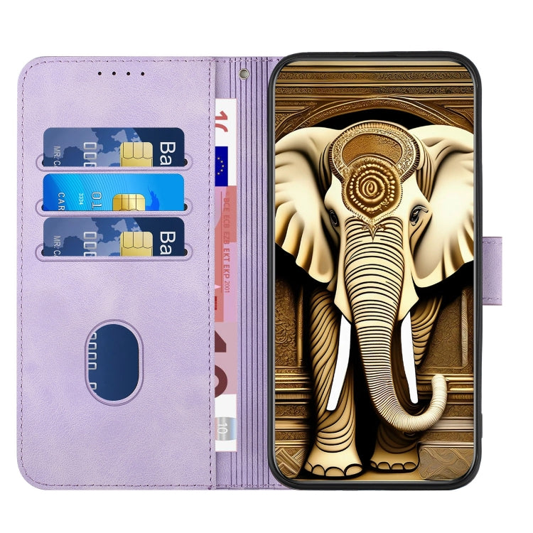 For Samsung Galaxy S24 Ultra 5G YX0060 Elephant Head Embossed Phone Leather Case with Lanyard(Light Purple) - Galaxy S24 Ultra 5G Cases by buy2fix | Online Shopping UK | buy2fix