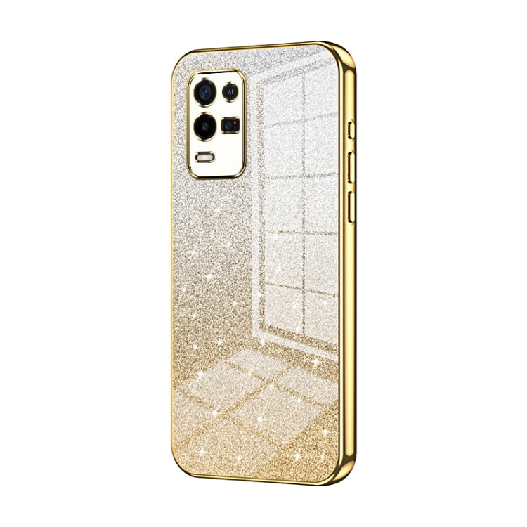 For OPPO K9x Gradient Glitter Powder Electroplated Phone Case(Gold) - OPPO Cases by buy2fix | Online Shopping UK | buy2fix