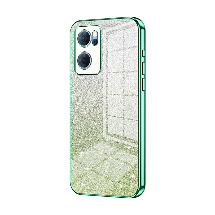 For OPPO Reno7 5G Gradient Glitter Powder Electroplated Phone Case(Green) - OPPO Cases by buy2fix | Online Shopping UK | buy2fix