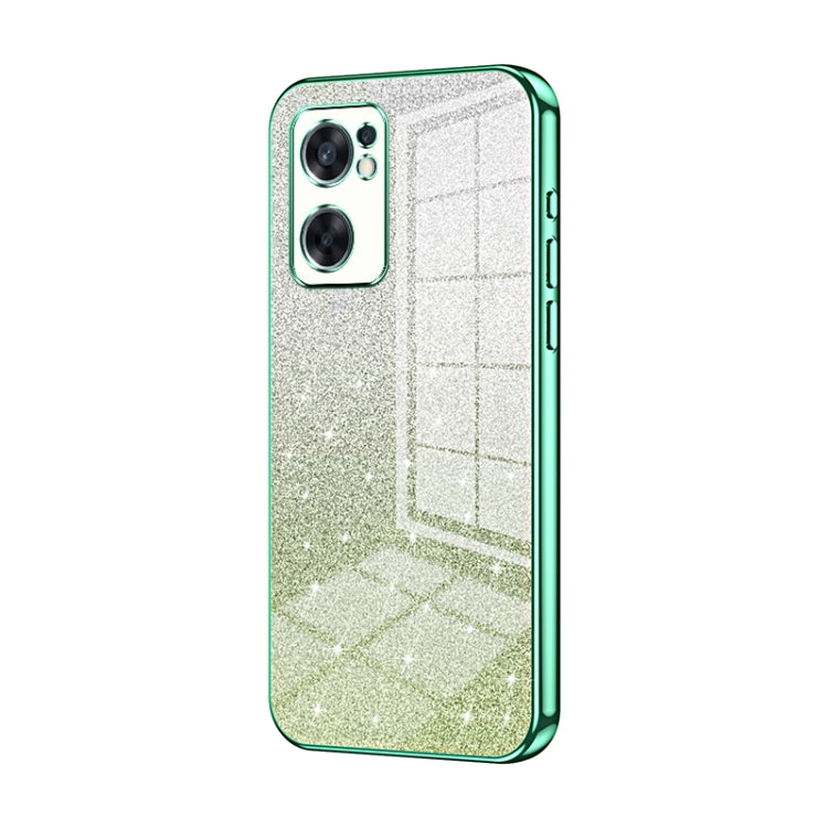 For OPPO Reno7 SE Gradient Glitter Powder Electroplated Phone Case(Green) - OPPO Cases by buy2fix | Online Shopping UK | buy2fix