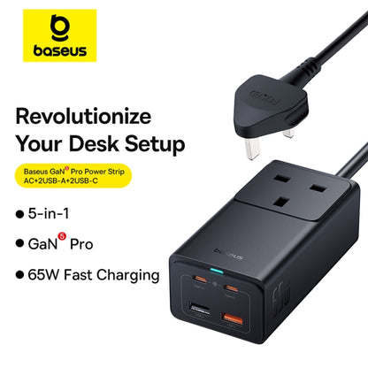 Baseus GaN5 Pro 65W AC+2xUSB+2xType-C PowerCombo Power Strip 1.5m with 1m Type-C to Type-C Cable, UK Plug(Black) - Multifunction Charger by Baseus | Online Shopping UK | buy2fix