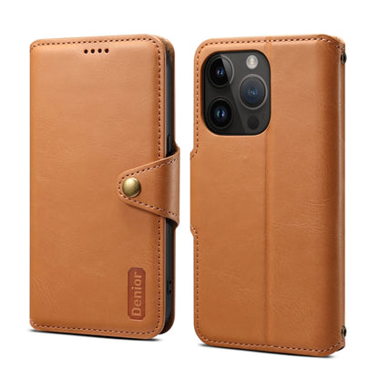 For iPhone 15 Pro Max Denior Cowhide Texture Wallet Style Leather Phone Case(Khaki) - iPhone 15 Pro Max Cases by Denior | Online Shopping UK | buy2fix