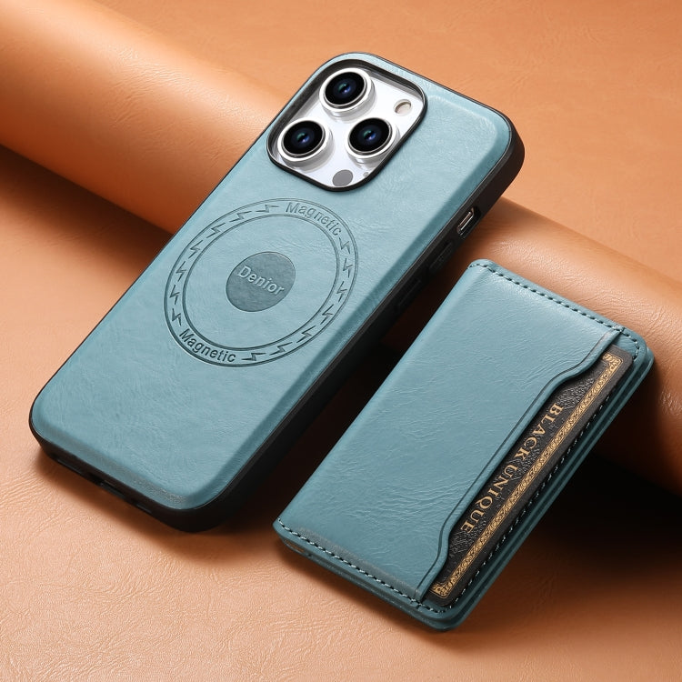 For iPhone 14 Pro Denior Cowhide Texture Leather MagSafe Detachable Wallet Phone Case(Blue) - iPhone 14 Pro Cases by Denior | Online Shopping UK | buy2fix