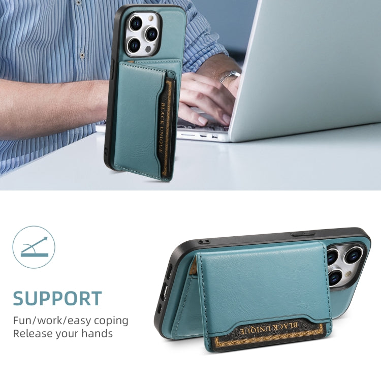 For iPhone 14 Pro Denior Cowhide Texture Leather MagSafe Detachable Wallet Phone Case(Blue) - iPhone 14 Pro Cases by Denior | Online Shopping UK | buy2fix