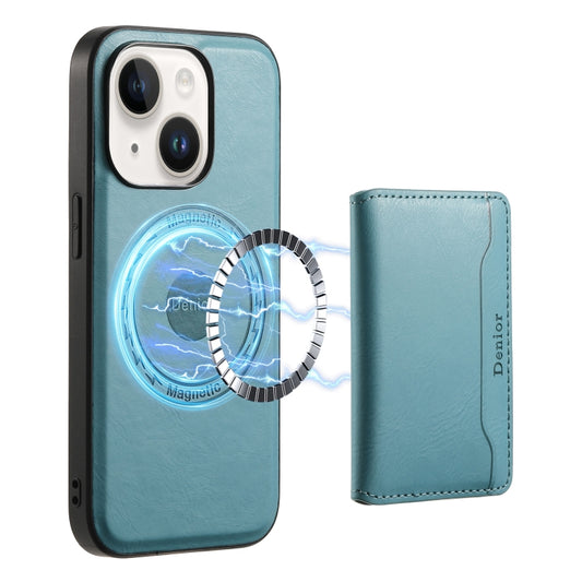 For iPhone 13 Denior Cowhide Texture Leather MagSafe Detachable Wallet Phone Case(Blue) - iPhone 13 Cases by Denior | Online Shopping UK | buy2fix