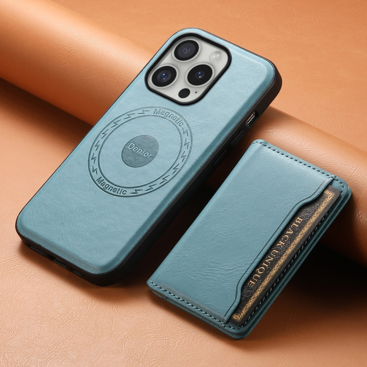 For iPhone 16 Pro Max Denior Cowhide Texture Leather MagSafe Detachable Wallet Phone Case(Blue) - iPhone 16 Pro Max Cases by Denior | Online Shopping UK | buy2fix