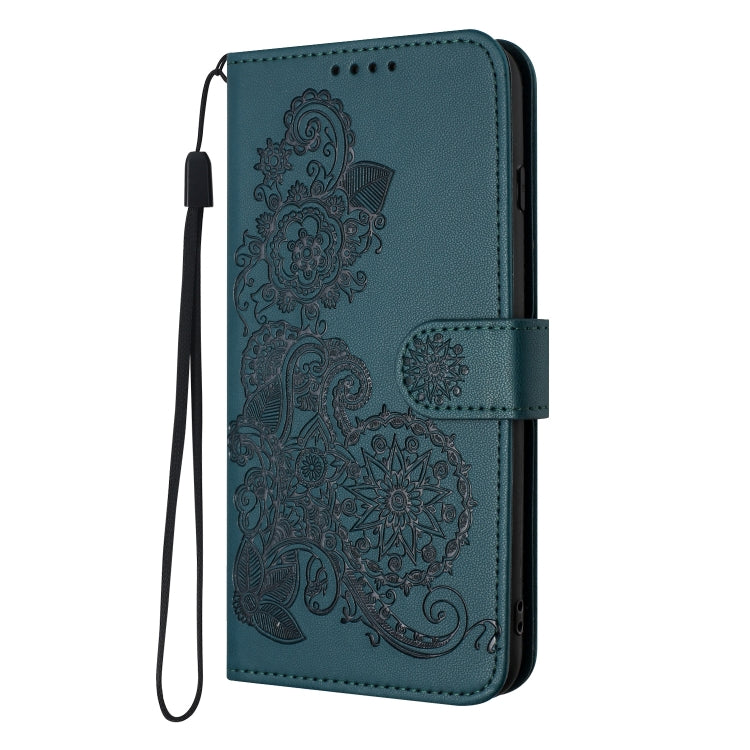 For OnePlus 12 Datura Flower Embossed Flip Leather Phone Case(Dark Green) - OnePlus Cases by buy2fix | Online Shopping UK | buy2fix