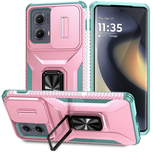 For Motorola Edge 5G 2024 Sliding Camshield Holder Phone Case(Pink + Grey Green) - Motorola Cases by buy2fix | Online Shopping UK | buy2fix