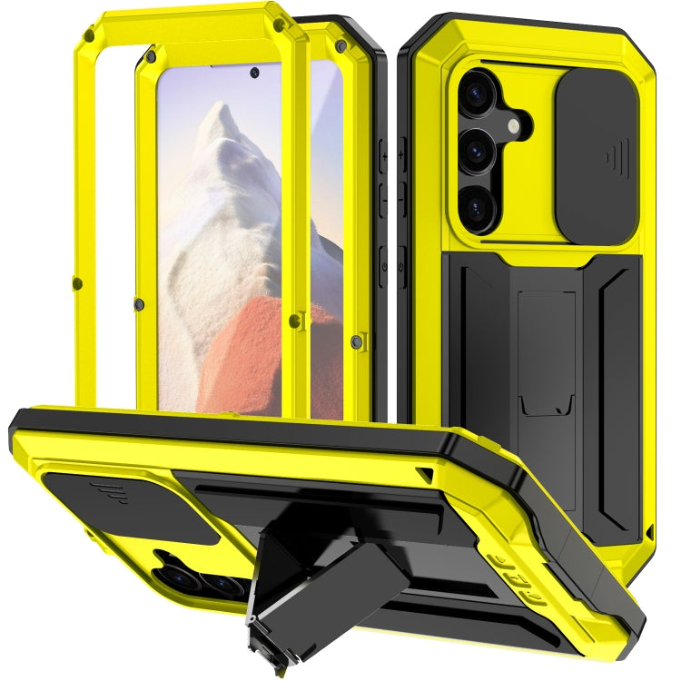 For Samsung Galaxy S24 5G R-JUST Sliding Camera Life Waterproof Holder Phone Case(Yellow) - Galaxy S24 5G Cases by R-JUST | Online Shopping UK | buy2fix