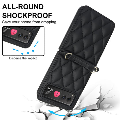 For Motorola Razr 40 Rhombic Texture Phone Case with Long & Short Lanyard(Black) - Motorola Cases by buy2fix | Online Shopping UK | buy2fix