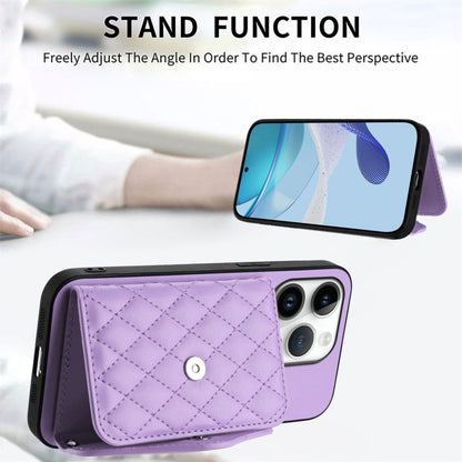 For iPhone 16 Pro Rhombic Texture Card Bag RFID Phone Case with Long Lanyard(Light Purple) - iPhone 16 Pro Cases by buy2fix | Online Shopping UK | buy2fix