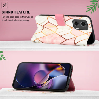 For Motorola Moto G Stylus 5G 2024 PT003 Marble Pattern Flip Leather Phone Case(Pink White) - Motorola Cases by buy2fix | Online Shopping UK | buy2fix