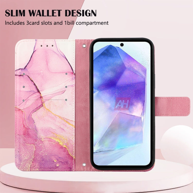 For Samsung Galaxy A55 PT003 Marble Pattern Flip Leather Phone Case(Pink Purple Gold) - Galaxy Phone Cases by buy2fix | Online Shopping UK | buy2fix