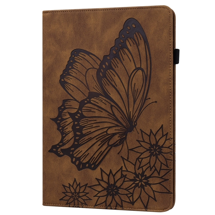 For iPad Pro 12.9 2022 / Air 13 2024 Big Butterfly Embossed Leather Tablet Case(Brown) - iPad Pro 12.9 (2022/2021) Cases by buy2fix | Online Shopping UK | buy2fix