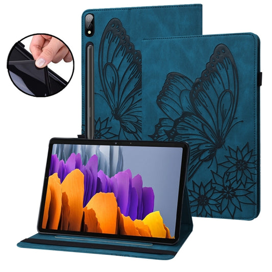 For Samsung Galaxy Tab S9 Ultra / S8 Ultra Big Butterfly Embossed Leather Tablet Case(Blue) - Galaxy Tab S9 Ultra Cases by buy2fix | Online Shopping UK | buy2fix