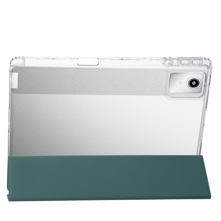 For Lenovo Tab M11 /Xiaoxin Pad 11 2024 Clear Acrylic 3-Fold Leather Tablet Case(Deep Green) - Lenovo by buy2fix | Online Shopping UK | buy2fix