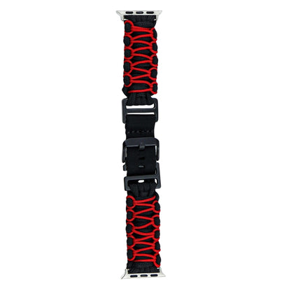 For Apple Watch Ultra 49mm Dual-layer Braided Paracord Buckle Watch Band(Black Red) - Watch Bands by buy2fix | Online Shopping UK | buy2fix