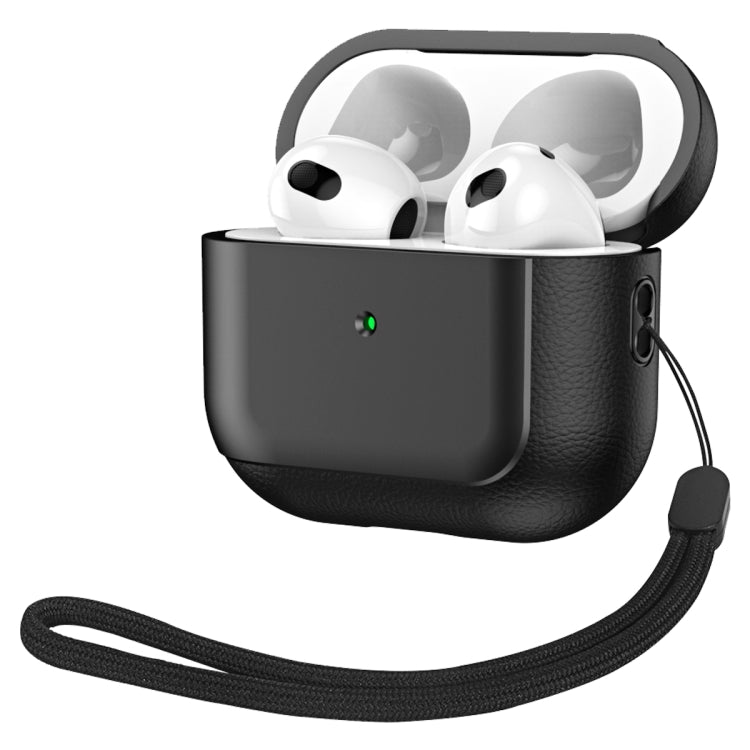 For AirPods 3 Electroplated Leather Texture Wireless Earphones Protective Case(Black) - For AirPods 3 by buy2fix | Online Shopping UK | buy2fix