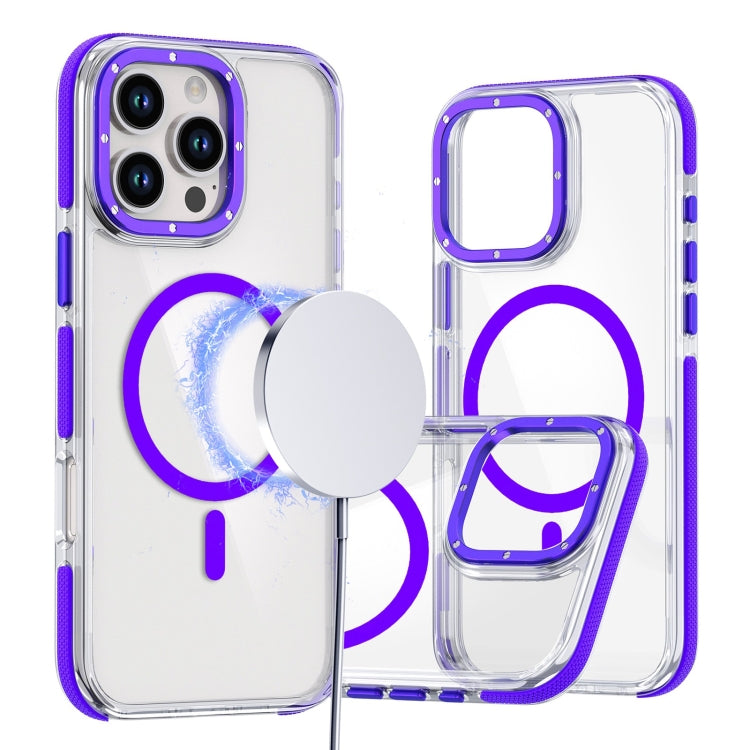 For iPhone 16 Pro Dual-Color Clear Acrylic Hybrid TPU MagSafe Phone Case(Purple) - iPhone 16 Pro Cases by buy2fix | Online Shopping UK | buy2fix