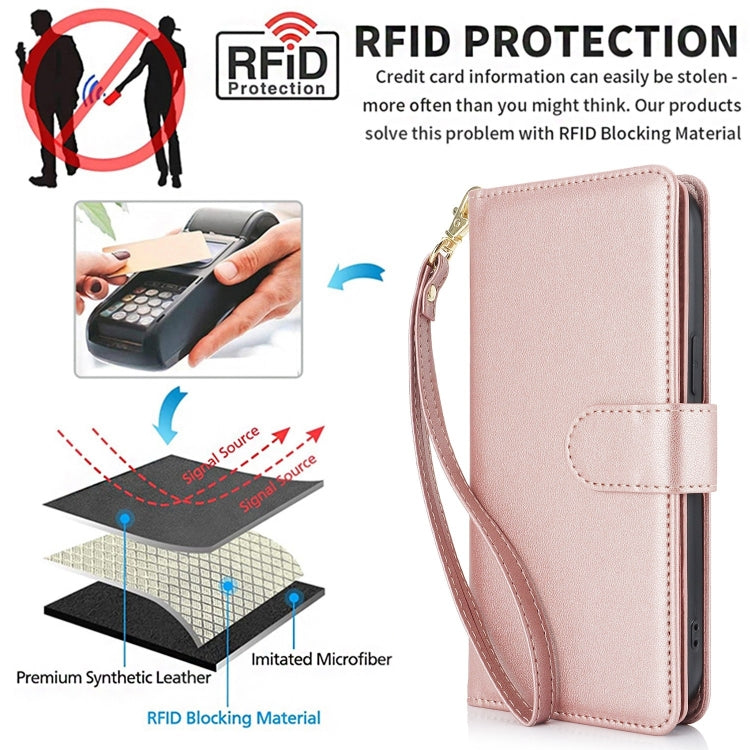 For iPhone 16 Pro Multi-Card Wallet RFID Leather Phone Case(Rose Gold) - iPhone 16 Pro Cases by buy2fix | Online Shopping UK | buy2fix