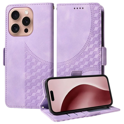 For iPhone 16 Pro Embossed Rhombus Starry Leather Phone Case(Purple) - iPhone 16 Pro Cases by buy2fix | Online Shopping UK | buy2fix