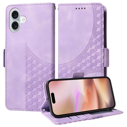 For iPhone 16 Embossed Rhombus Starry Leather Phone Case(Purple) - More iPhone Cases by buy2fix | Online Shopping UK | buy2fix