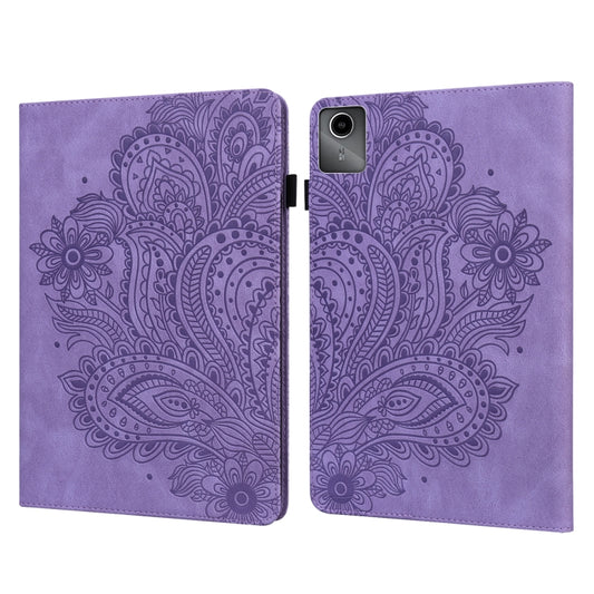 For Lenovo Tab M11 / Xiaoxin Pad 11 2024 Peacock Embossed Pattern Leather Tablet Case(Purple) - Lenovo by buy2fix | Online Shopping UK | buy2fix