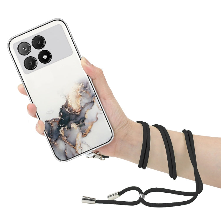 For Xiaomi Redmi K70E / Poco X6 Pro 5G Hollow Marble Pattern TPU Phone Case with Neck Strap Rope(Black) - K70E Cases by buy2fix | Online Shopping UK | buy2fix