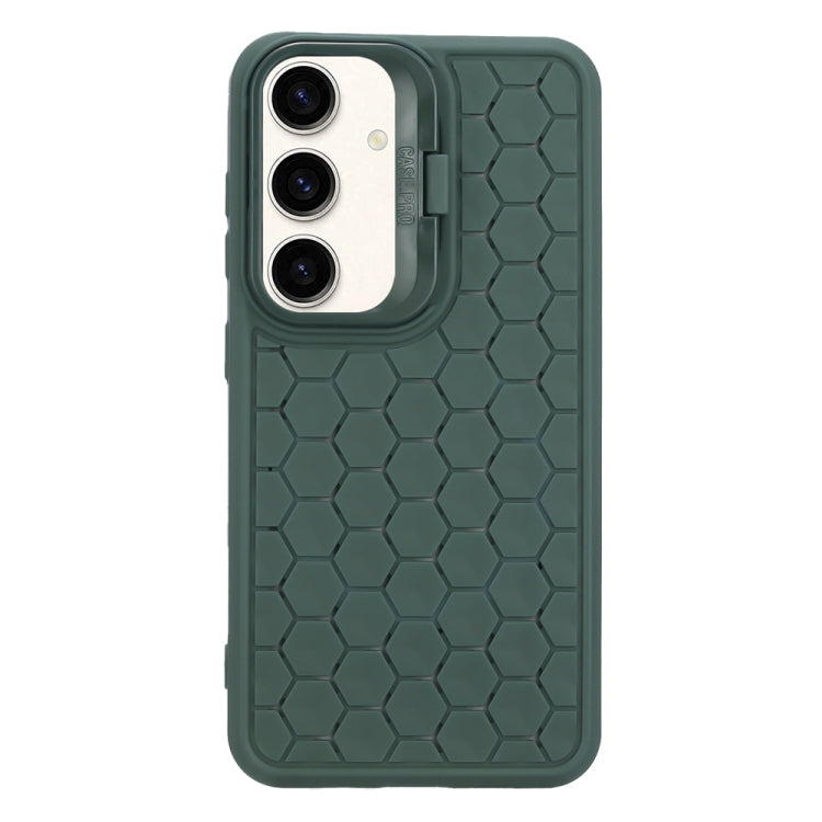 For Samsung Galaxy S24+ 5G Honeycomb Radiating Lens Holder Magsafe Phone Case(Green) - Galaxy S24+ 5G Cases by buy2fix | Online Shopping UK | buy2fix