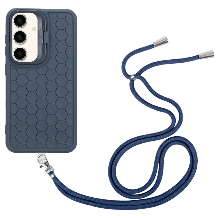 For Samsung Galaxy S24 5G Honeycomb Radiating Lens Holder Magsafe Phone Case with Lanyard(Blue) - Galaxy S24 5G Cases by buy2fix | Online Shopping UK | buy2fix