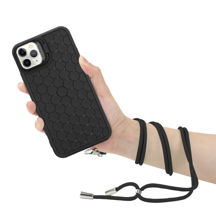 For iPhone 11 Pro Honeycomb Radiating Lens Holder Magsafe Phone Case with Lanyard(Black) - iPhone 11 Pro Cases by buy2fix | Online Shopping UK | buy2fix