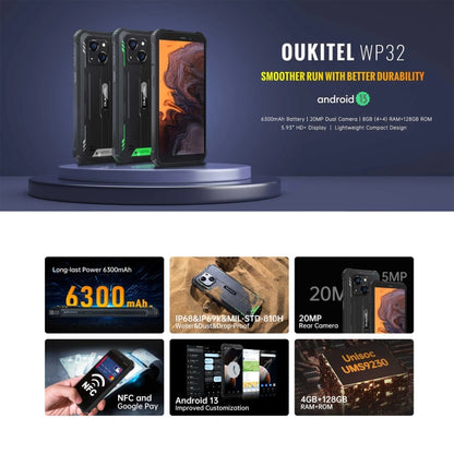 [HK Warehouse] Oukitel WP32, 4GB+128GB, IP68/IP69K, 5.93 inch Android 13 Unisoc Tiger T606 Octa-core, NFC, OTG, Network: 4G(Green) - Other by OUKITEL | Online Shopping UK | buy2fix